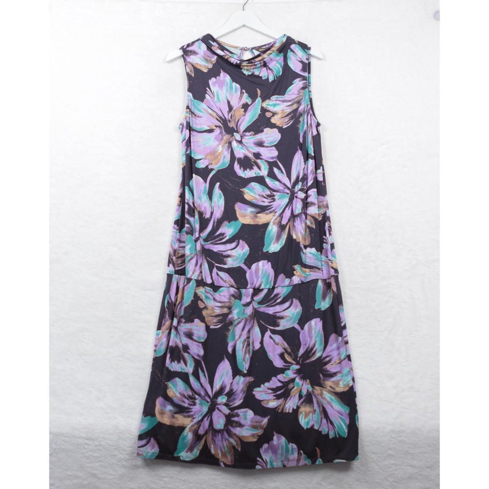 TOMMY BAHAMA Tropical Floral Drop Waist Blouson Dressβ Stretchy Flattering L NWT